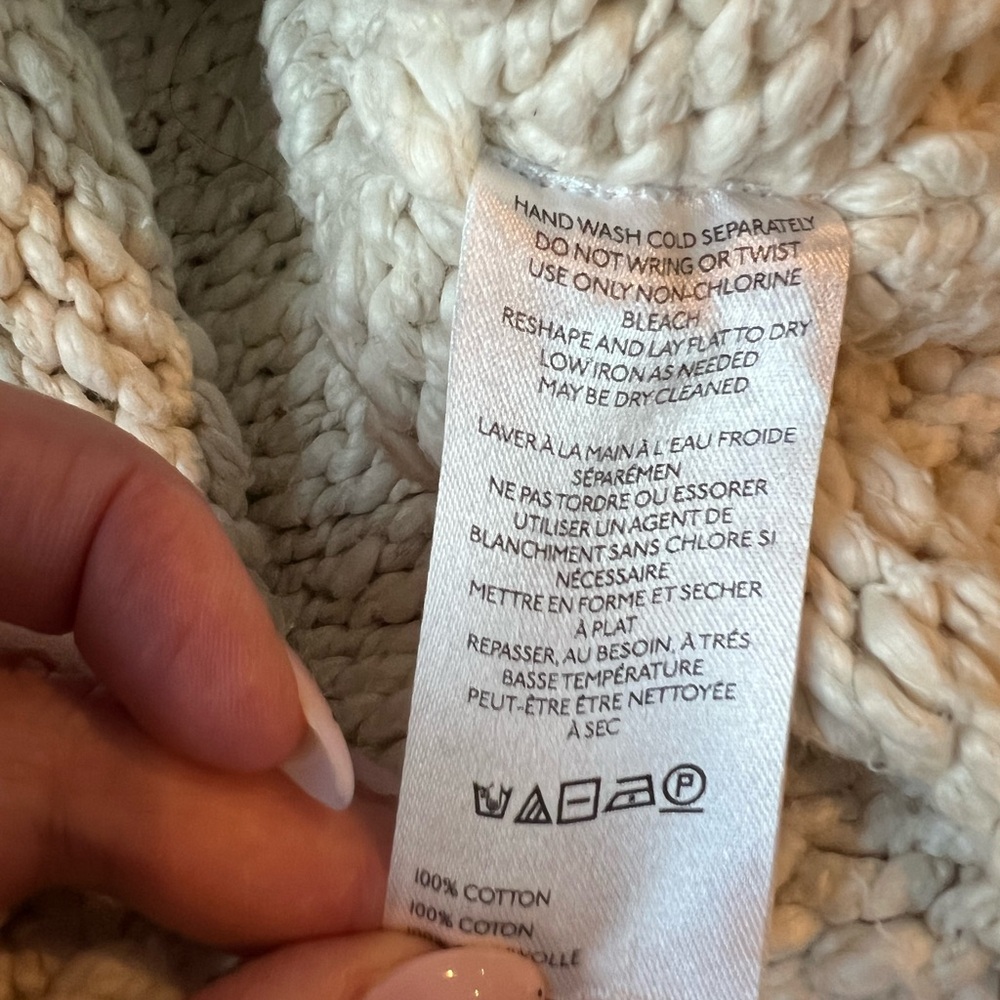 Pilcro Anthropologie Cropped Chunky Knit Sweater Cream Balloon Sleeve Small - Picture 8 of 8